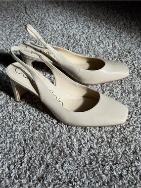 Calvin Klein Patent Slingback Heels in Light Cream